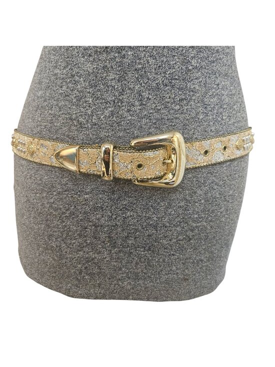 Accessories - Vintage Beaded Waist Belt Womens Size M/L Gold Silver Accents Goldtone Buckle